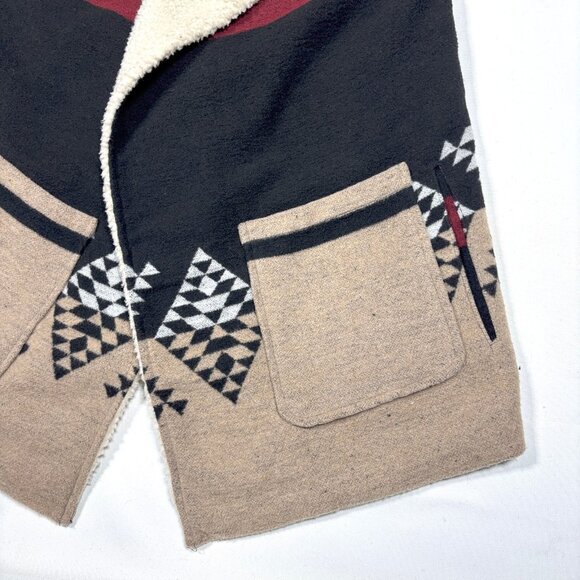 Me Jane Southwestern Sherpa Collar Wool Blend Open Front Long Vest Womens Large - Picture 3 of 10